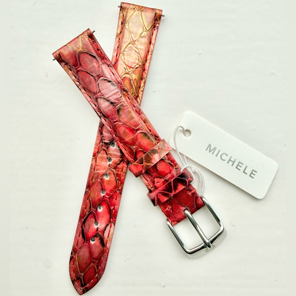 Michele Red and Gold Snakeskin Watch Strap 16MM